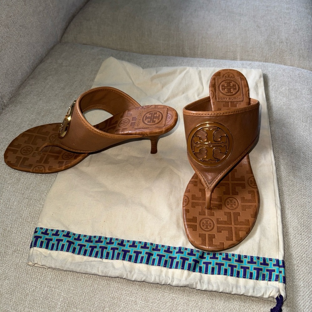 Tory Burch Marissa Brown Kitten Heel Sandals